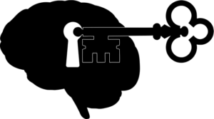 a picture of a brain with a key and keyhole